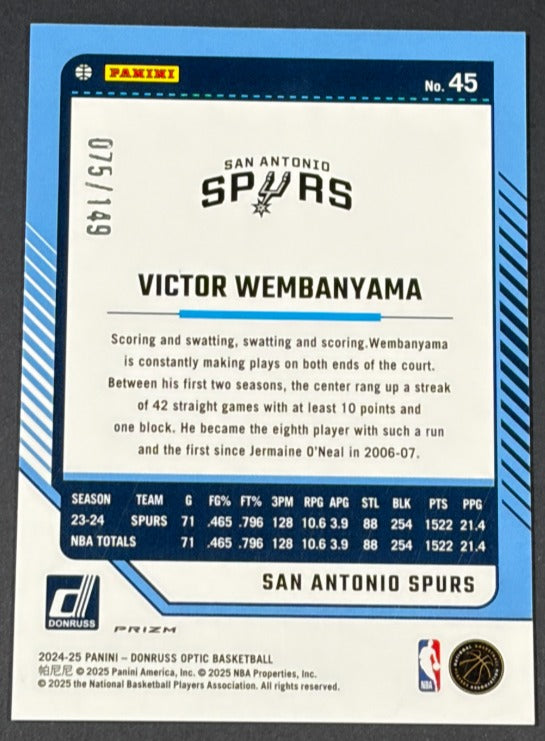 2025 Panini Donruss Optic Prizm Victor Wembanyama #45 Red Wave 075/149