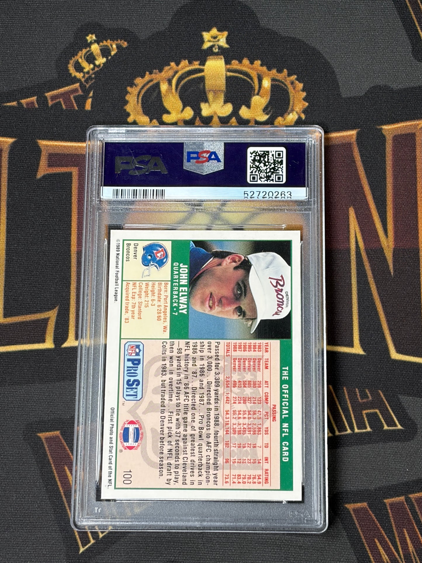 John Elway 1989 Pro Set #100b PSA 10 Pop 82 HOF Legend