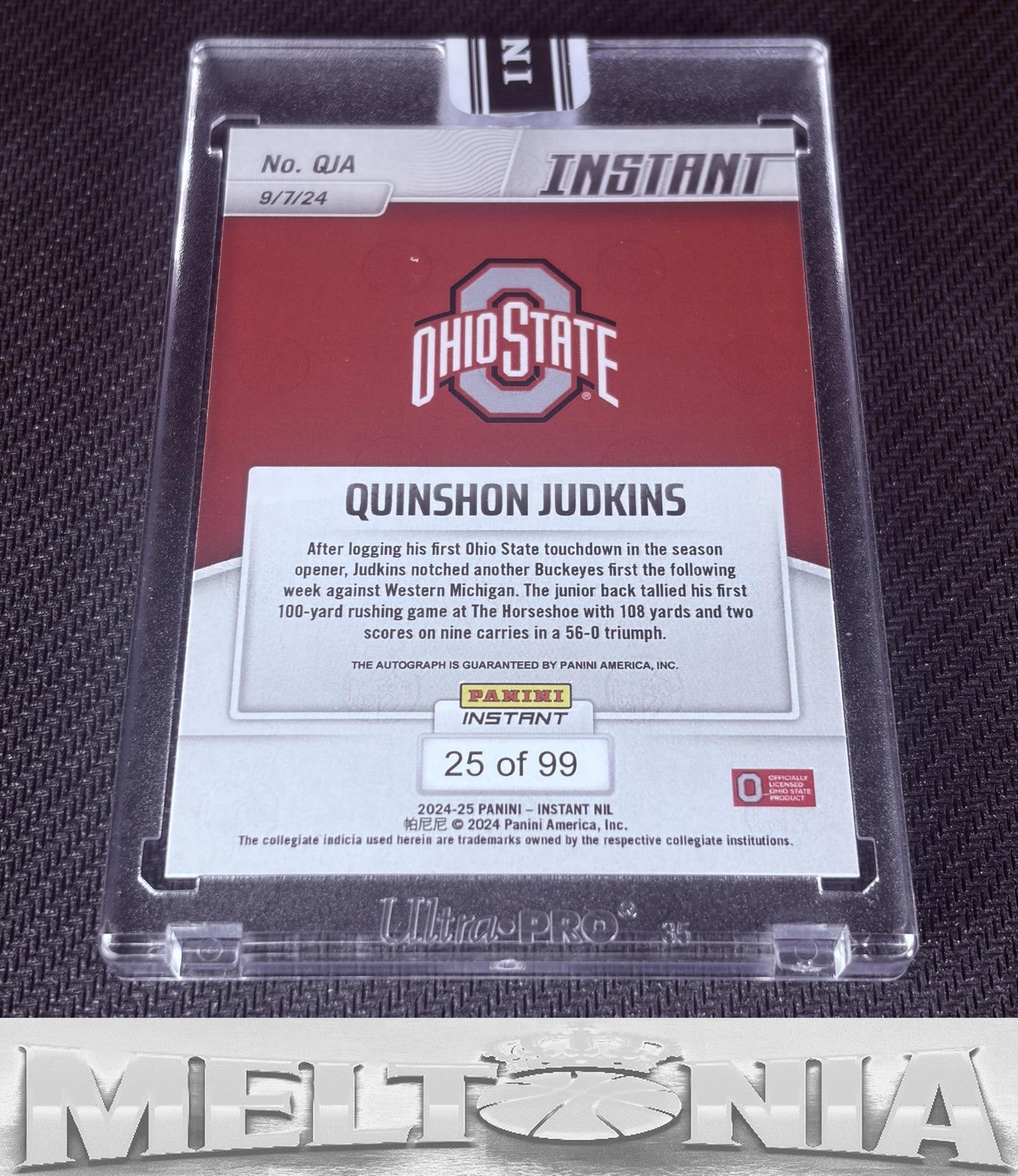 Quinshon Judkins 2024 Panini Instant NIL #QJA Autographs Base 25/99 (AU,SN,SSP)