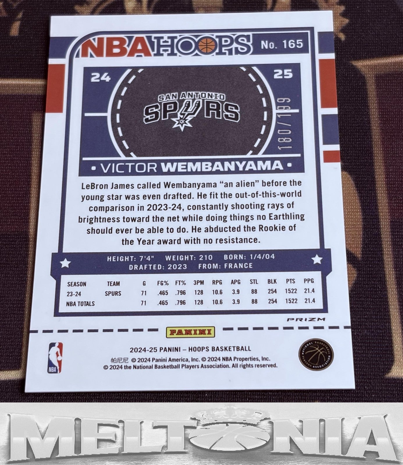 Victor Wembanyama 2024-25 Hoops #165 Premium Prizms Orange 180/199