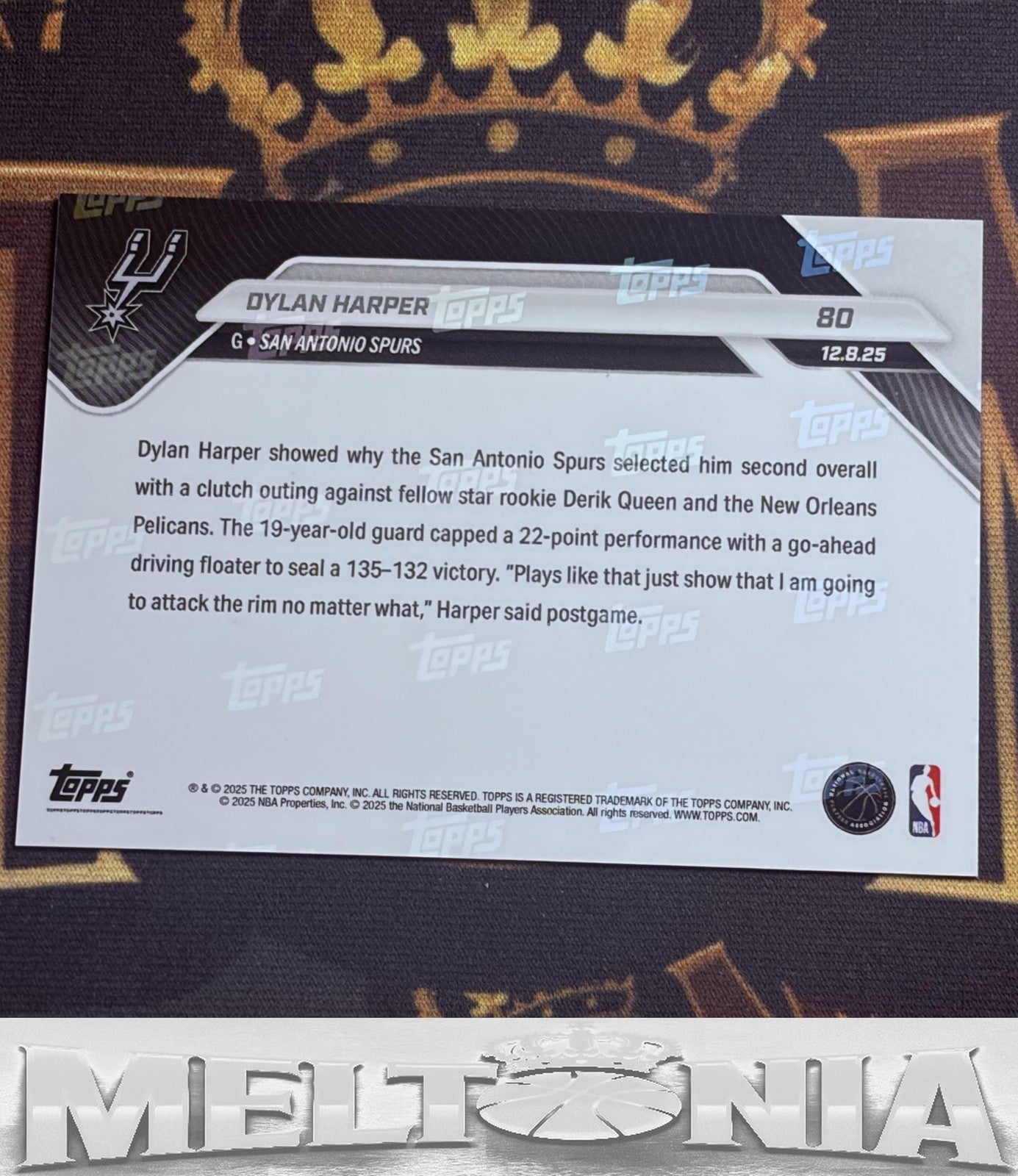 Dylan Harper 2025-26 Topps Now #80 RC /1406