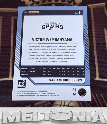 Victor Wembanyama 2024-25 Donruss Press Proof Purple 095/199 card, back