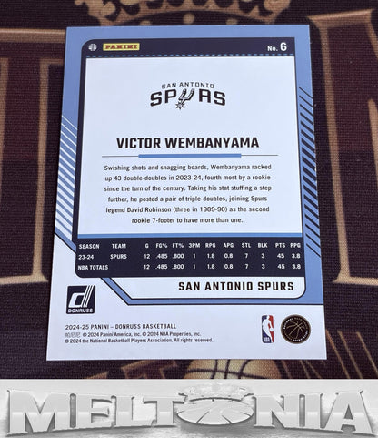 Victor Wembanyama 2024-25 Donruss Press Proof Purple 181/199 card, back