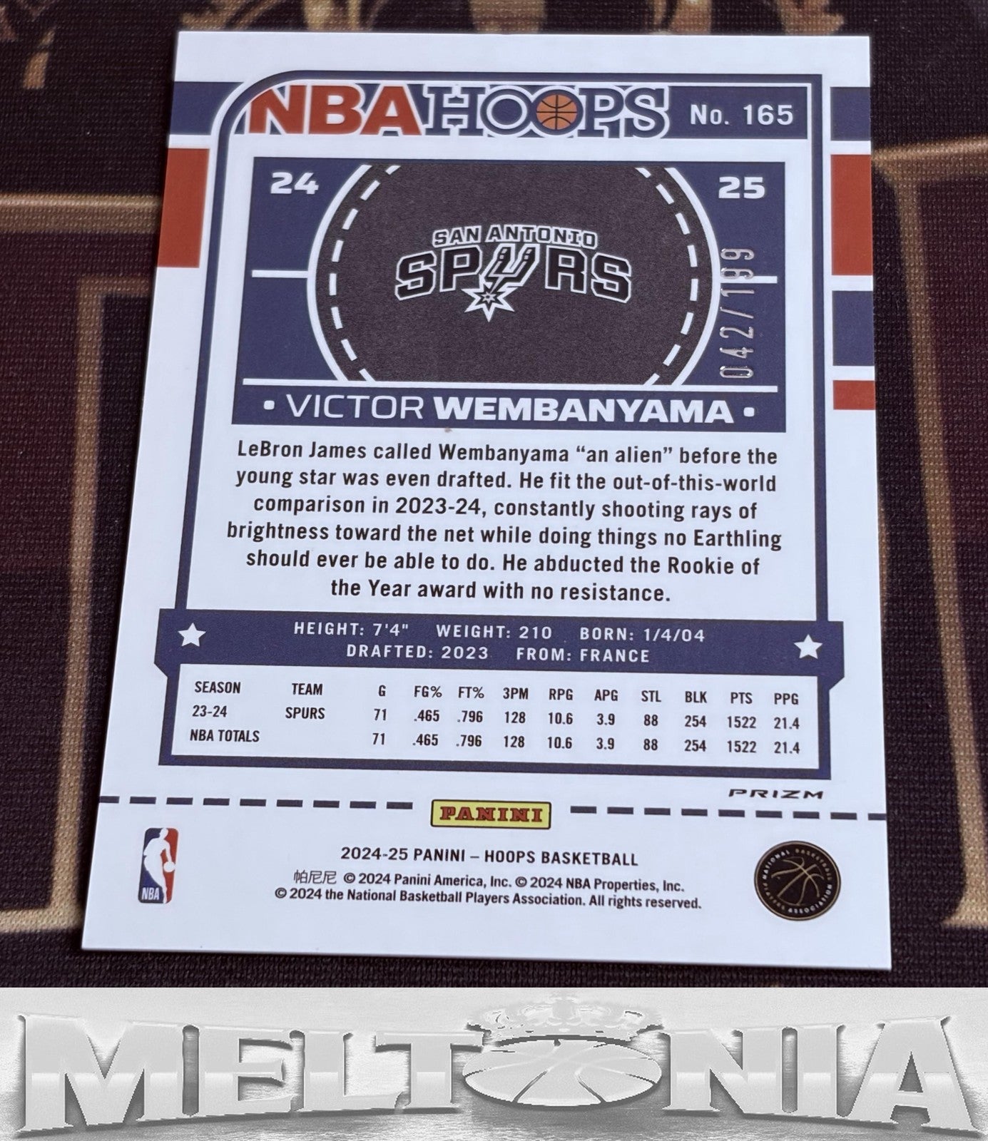 Victor Wembanyama 2024-25 Hoops #165 Premium Prizms Orange 042/199