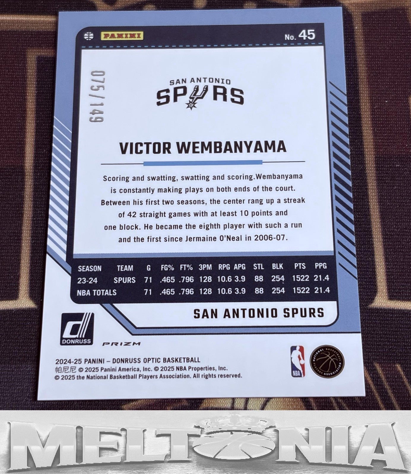 Victor Wembanyama 2024-25 Donruss Optic #45 Red Seismic 075/149