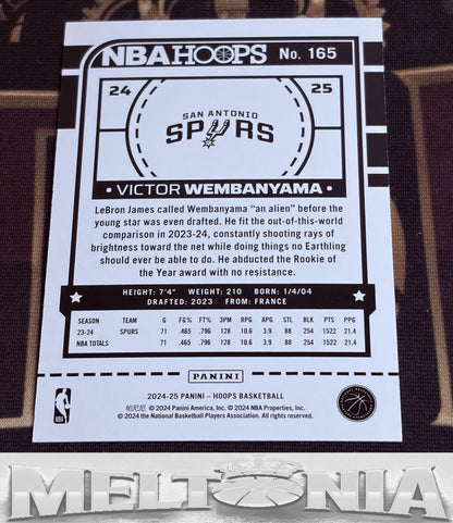 Victor Wembanyama 2024-25 Hoops Teal 015/175 card, back