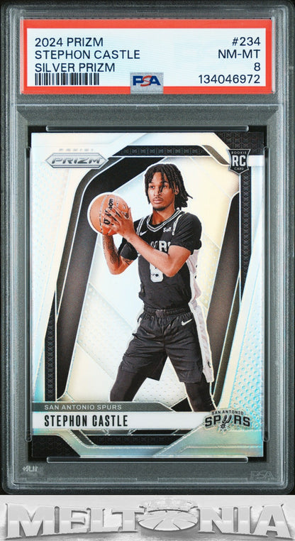 Stephon Castle 2024-25 Panini Prizm Silver Prizm rookie card, PSA 8