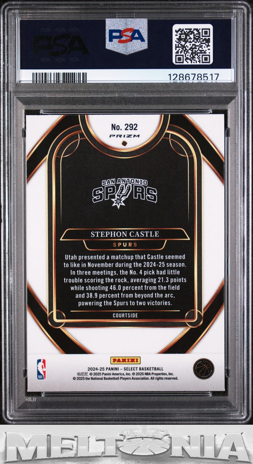 Stephon Castle 2024-25 Panini Select #292 Orange Flash Prizm PSA 9 RC