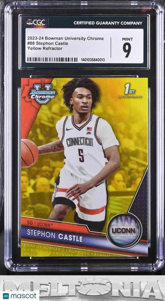 Stephon Castle 2023-24 BowmanU Chrome #88 Yellow Refr 12/75 CGC 9 RC