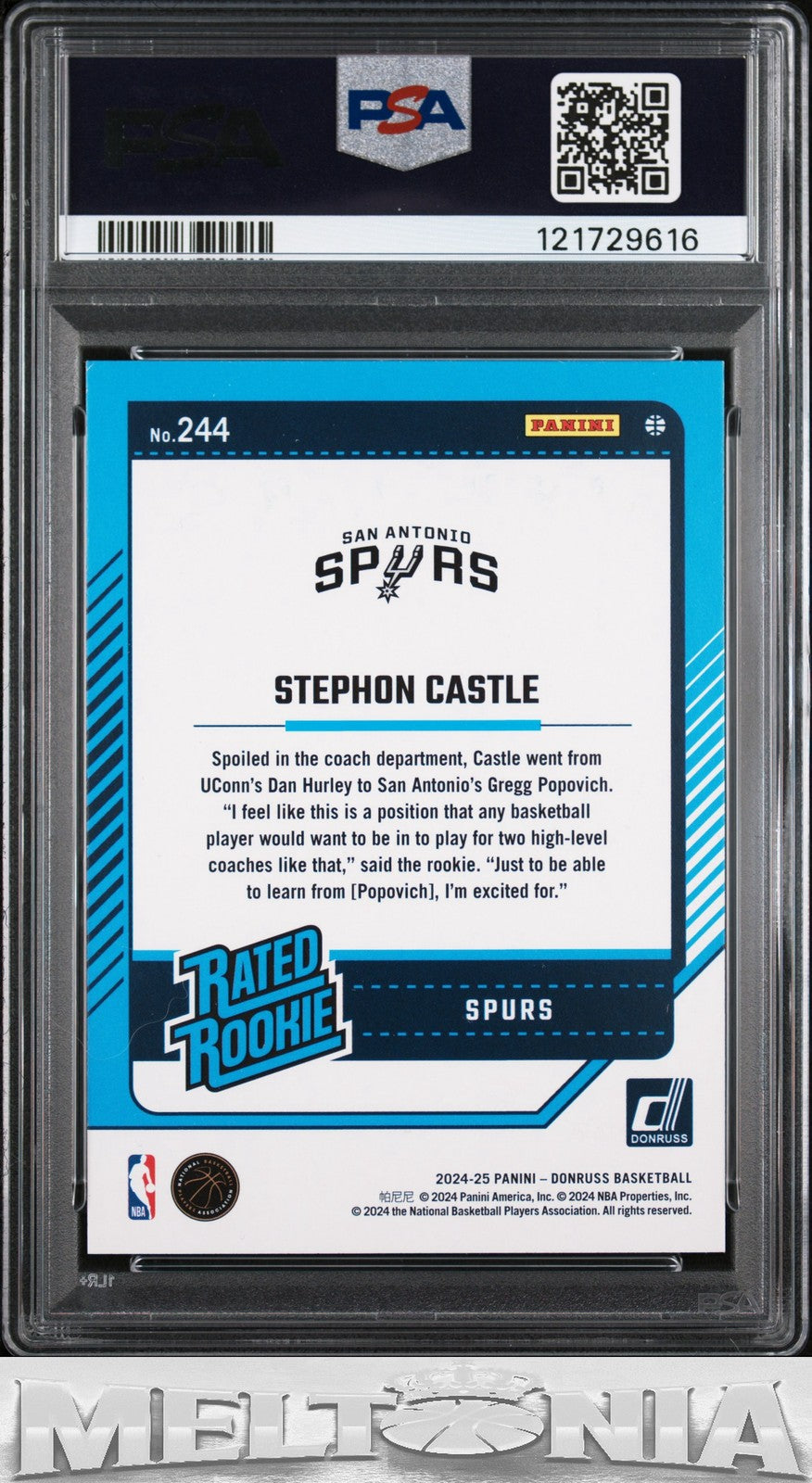 Stephon Castle 2024-25 Donruss #244 Holo Green Laser PSA 8 RC