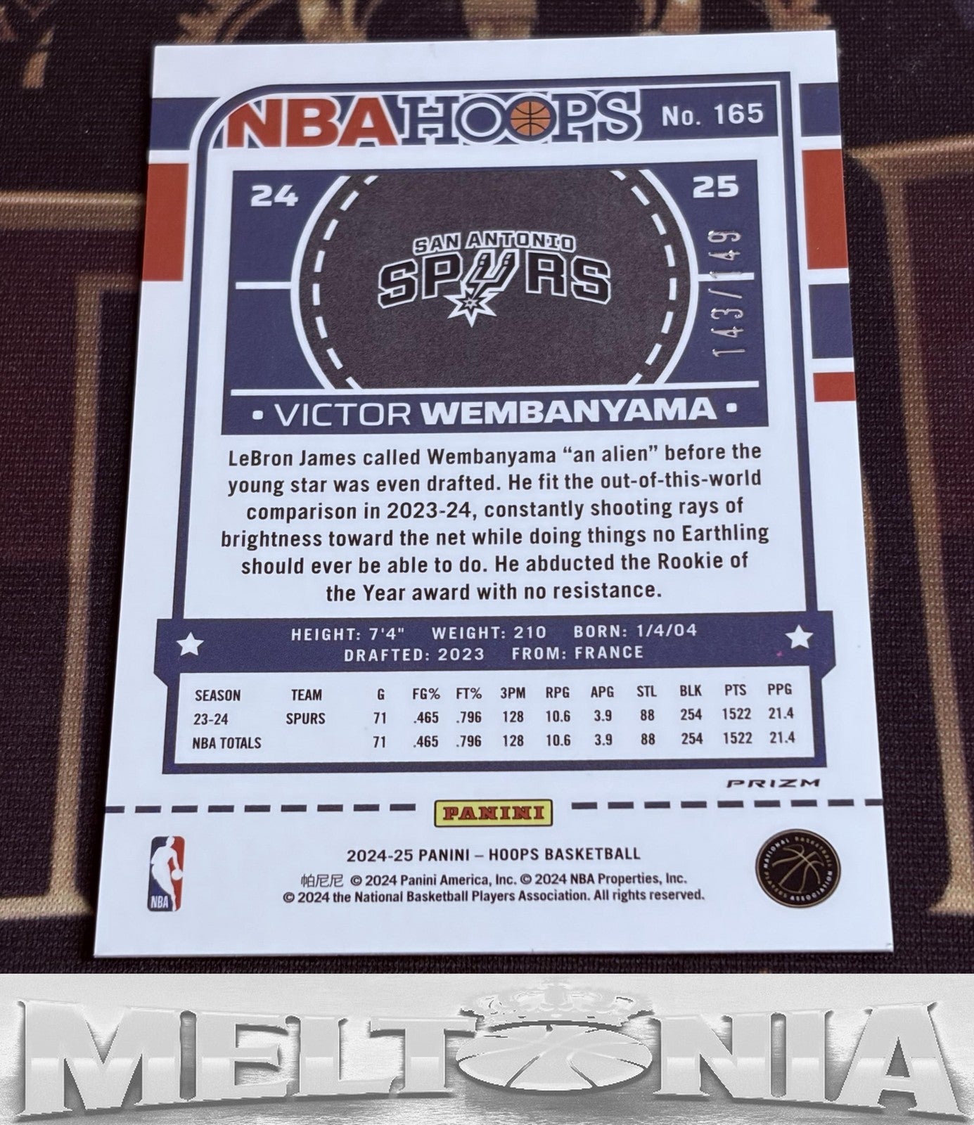 Victor Wembanyama 2024-25 Hoops #165 Premium Prizms Lime Green 143/149