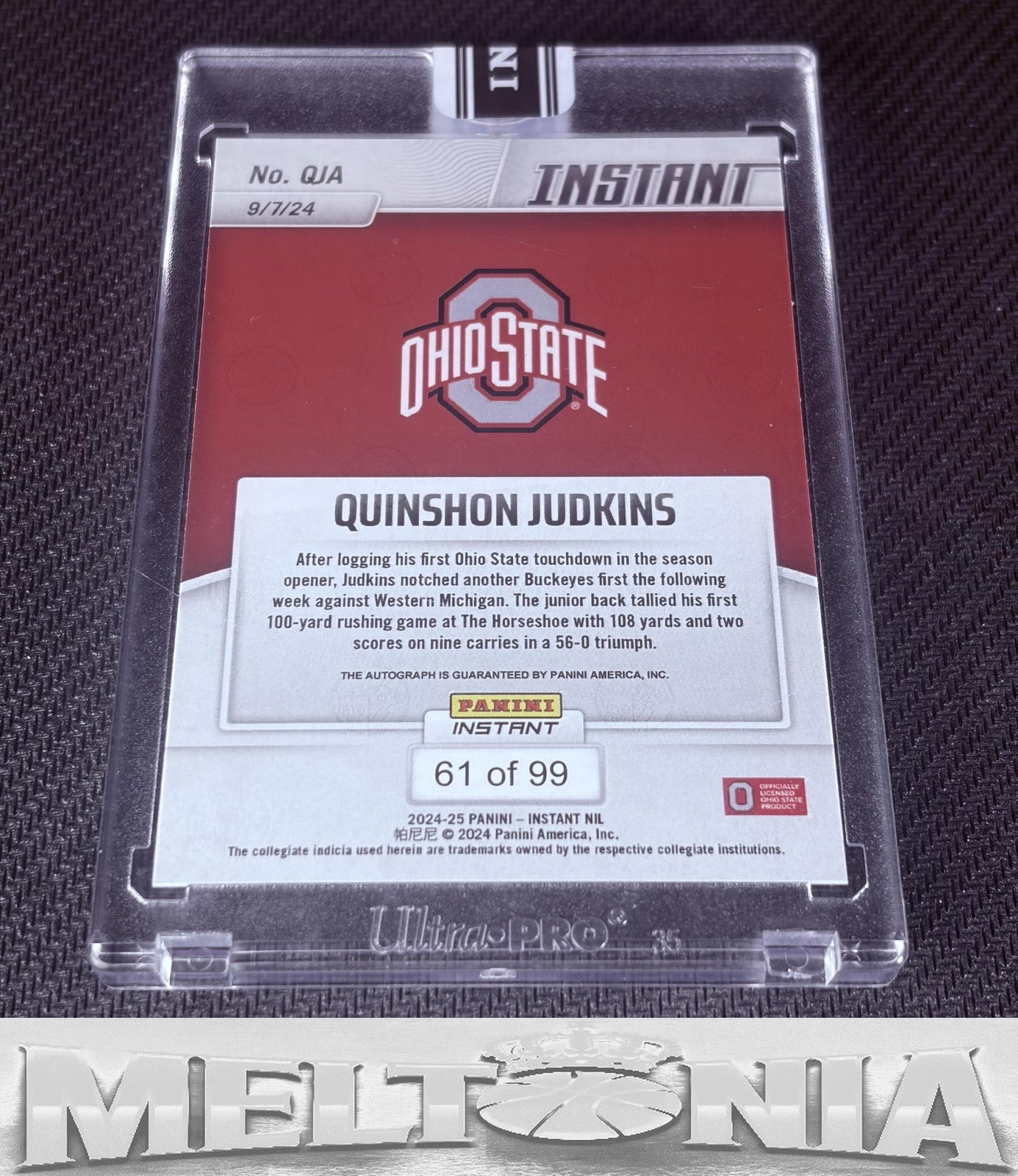 Quinshon Judkins 2024 Panini Instant NIL #QJA Autographs Base 61/99 (AU,SN,SSP)