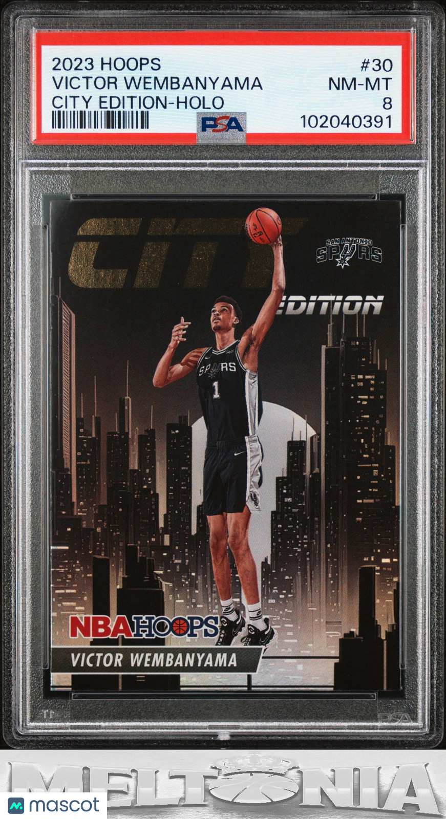 Victor Wembanyama 2023-24 Hoops #30 City Edition Holo PSA 8 RC