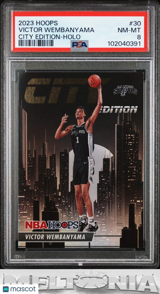 Victor Wembanyama 2023-24 Hoops #30 City Edition Holo PSA 8 RC