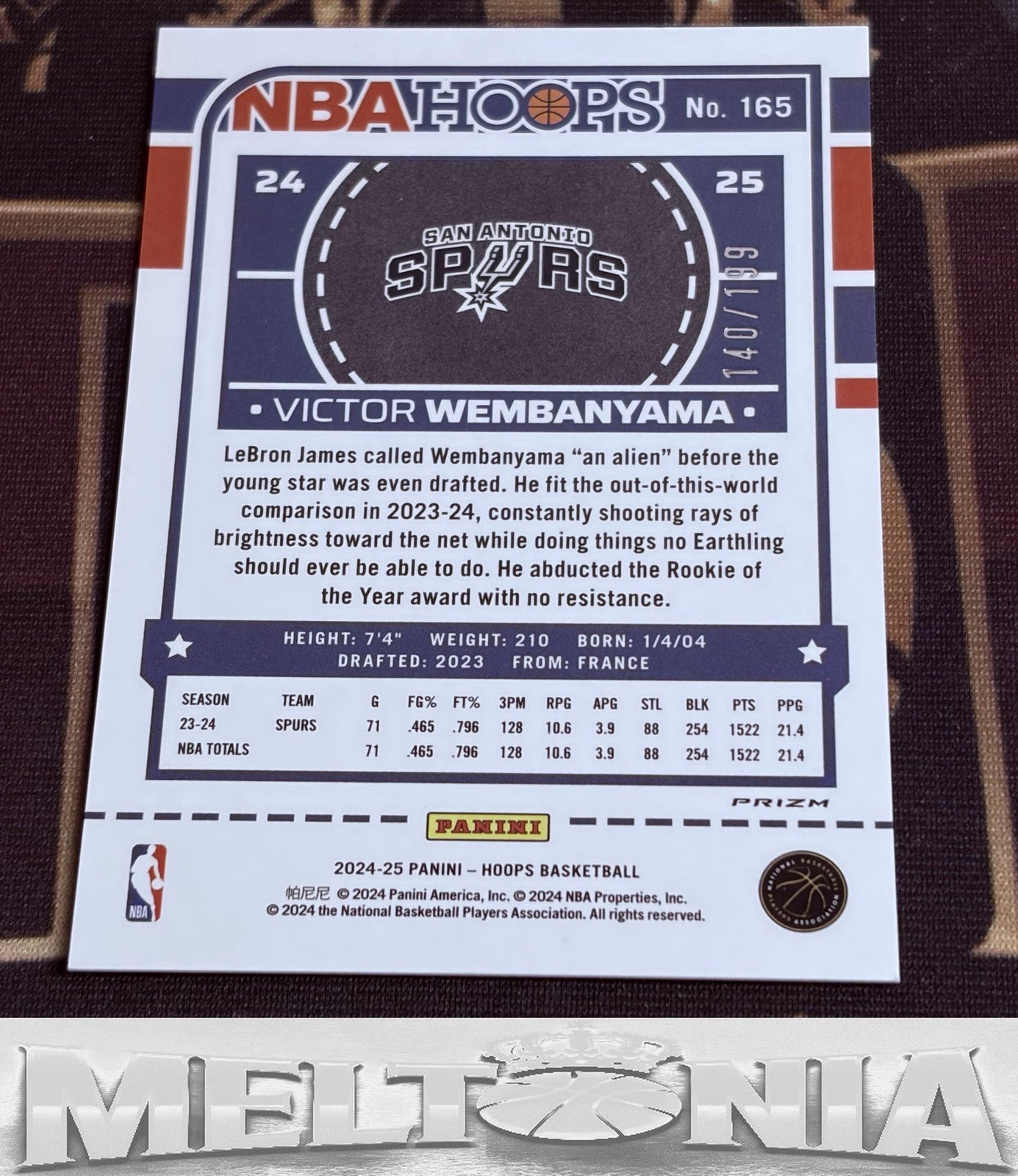 Victor Wembanyama 2024-25 Hoops #165 Premium Prizms Orange 140/199