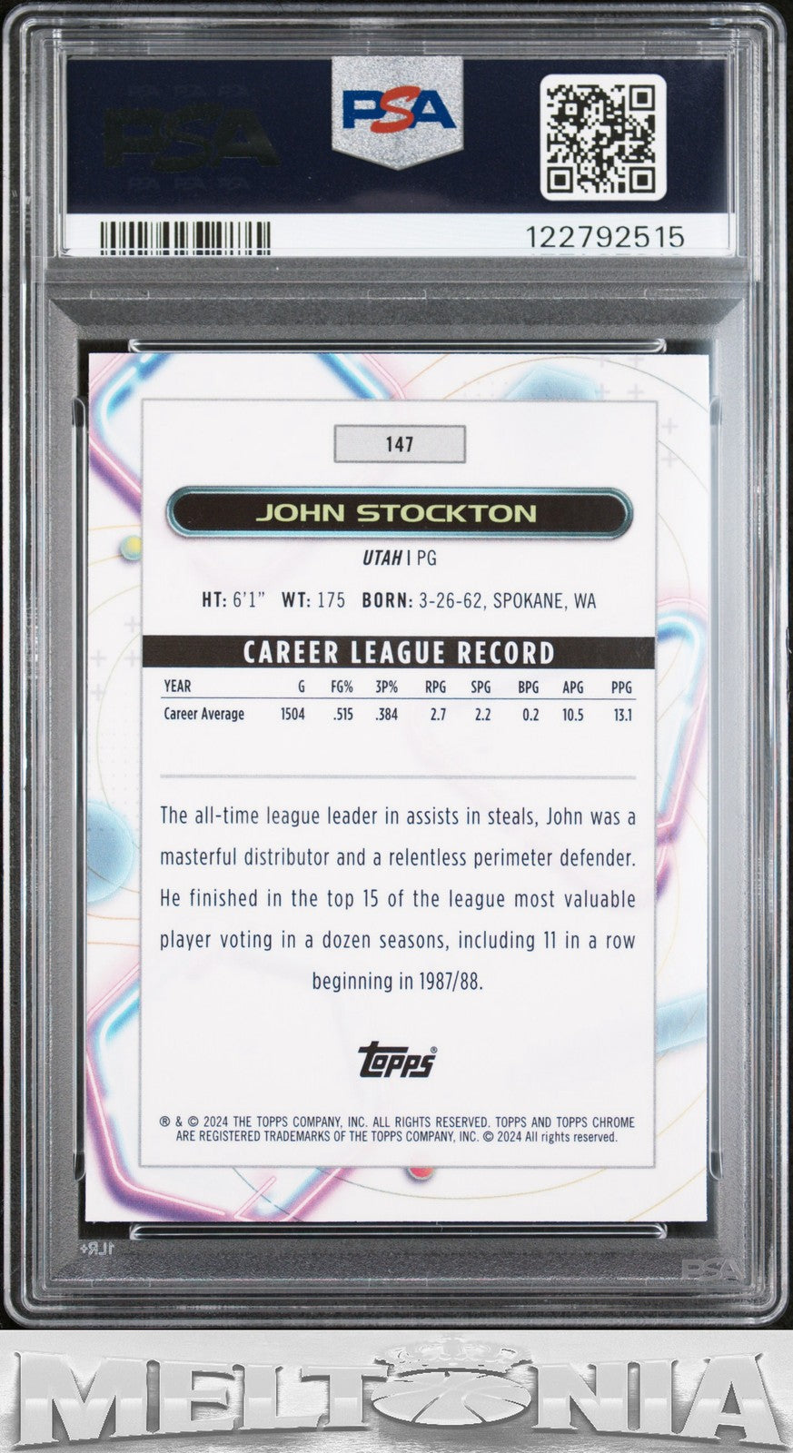 John Stockton 2023-24 Topps Chrome Cosmic #147 White Hole Refractors PSA 8
