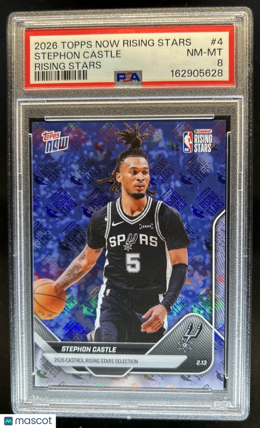 2026 Topps Now Castrol Rising Stars Stephon Castle #4 Holo Foil Spurs PSA 8