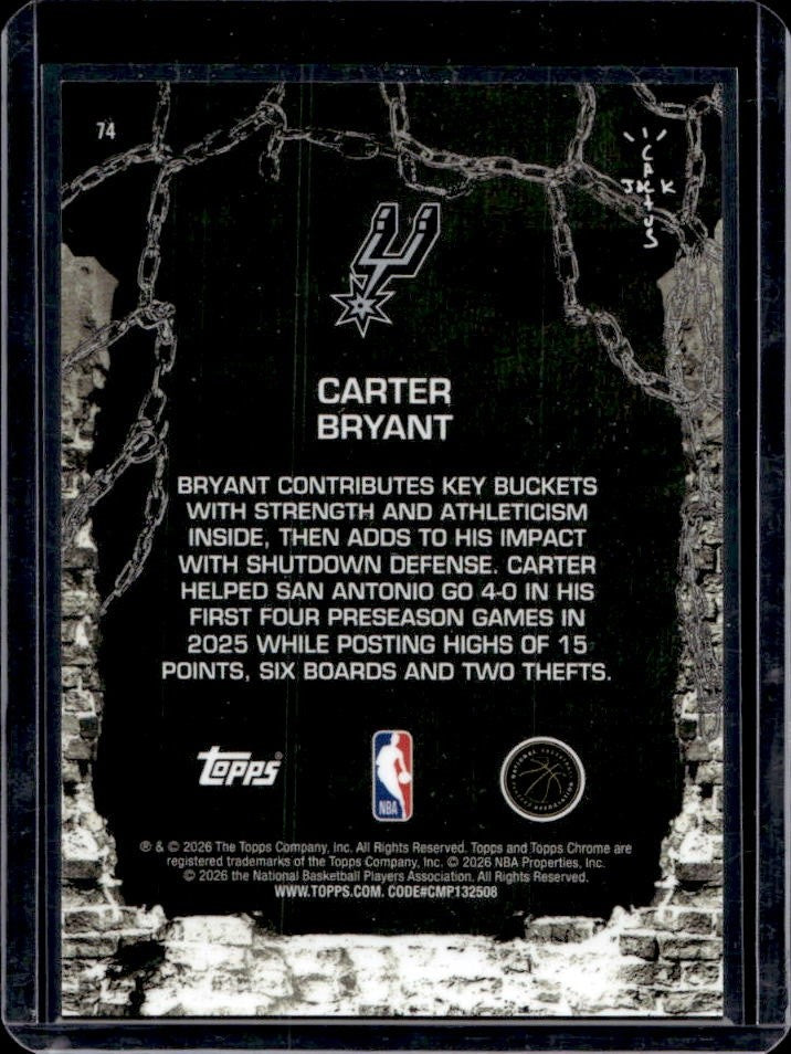 2025-26 Topps Chrome Cactus Jack Carter Bryant Purple Mini-Diamond /75 back