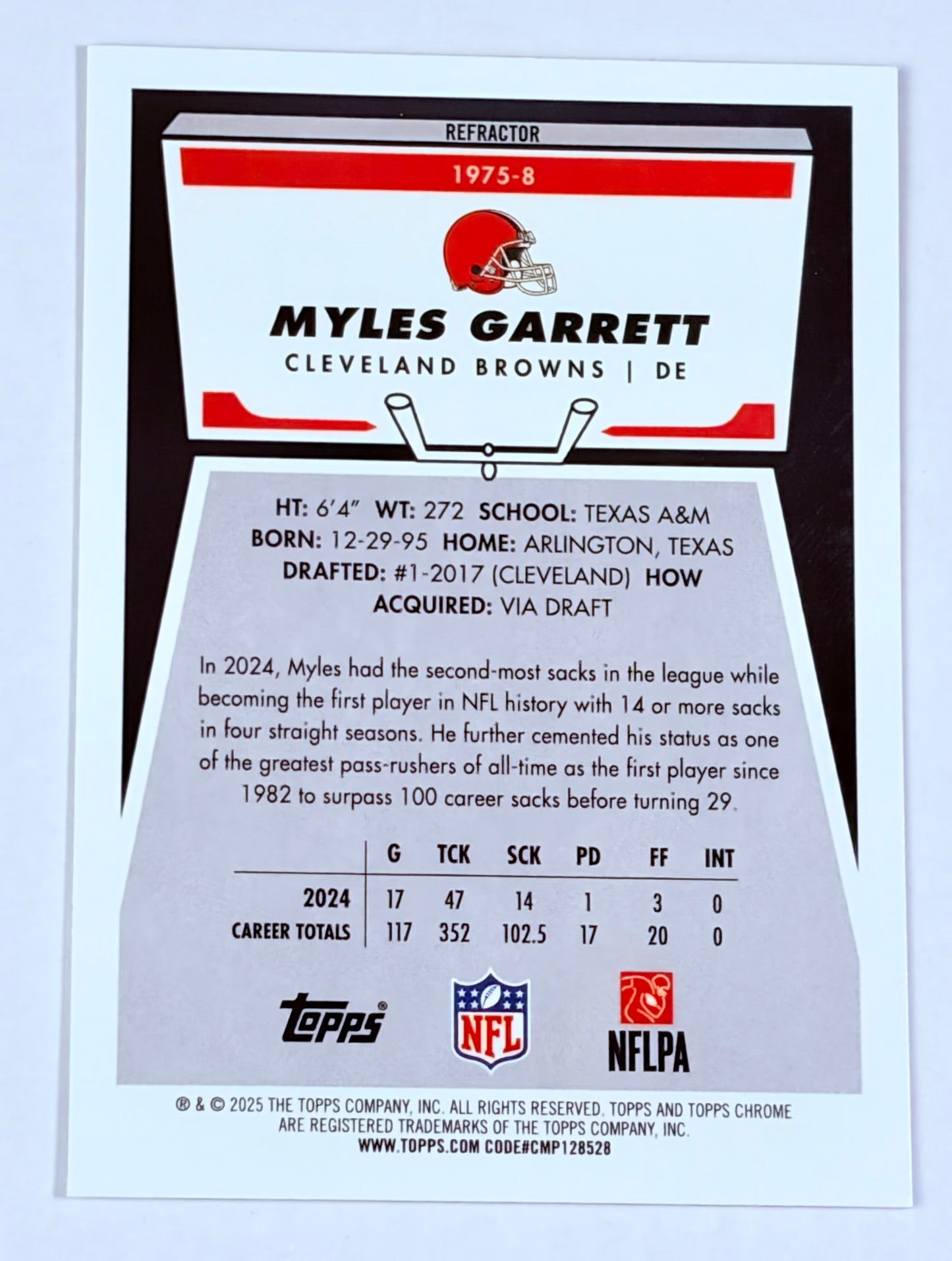 2025 Topps Chrome Myles Garrett #1975-8 Parallel/Variety Insert