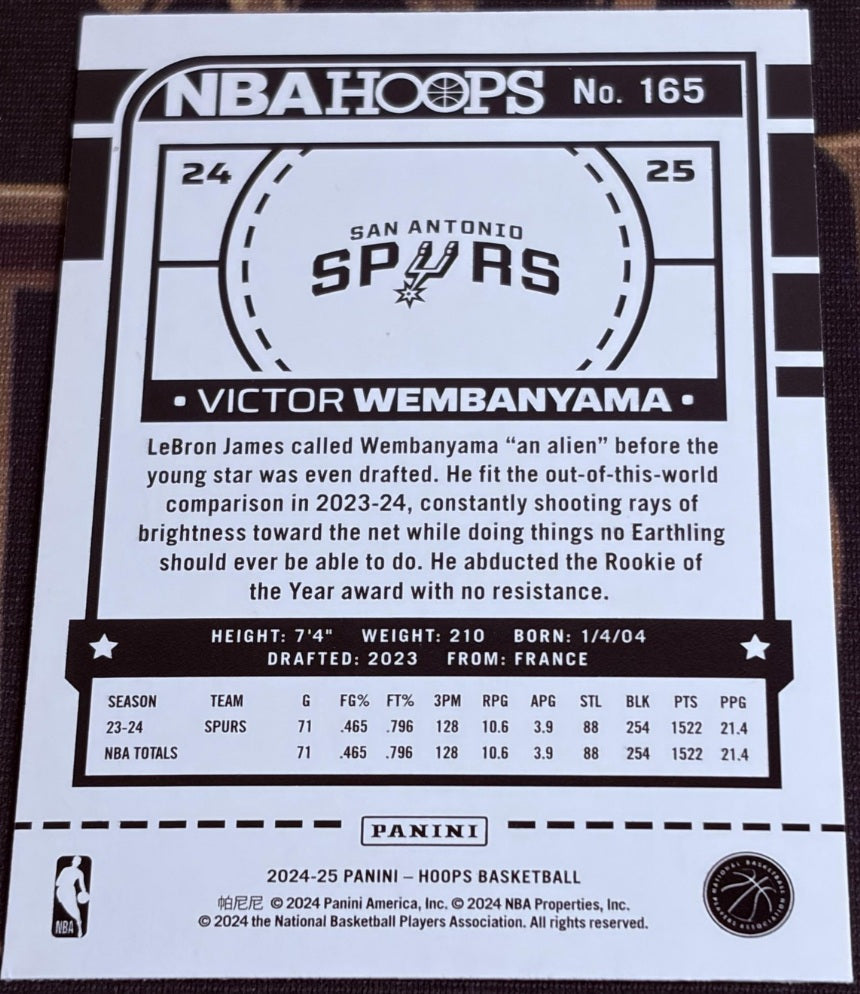 2024-25 Hoops Victor Wembanyama #165 Yellow Flood Low Pop Short Print Mint