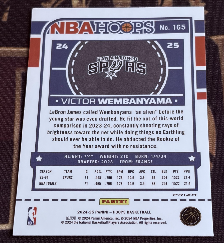2024-25 Hoops Winter Victor Wembanyama #165 Holofoil Prizms Centered