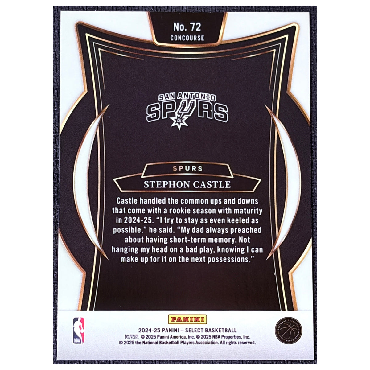 2025 Panini Select Concourse Stephon Castle #72 RC