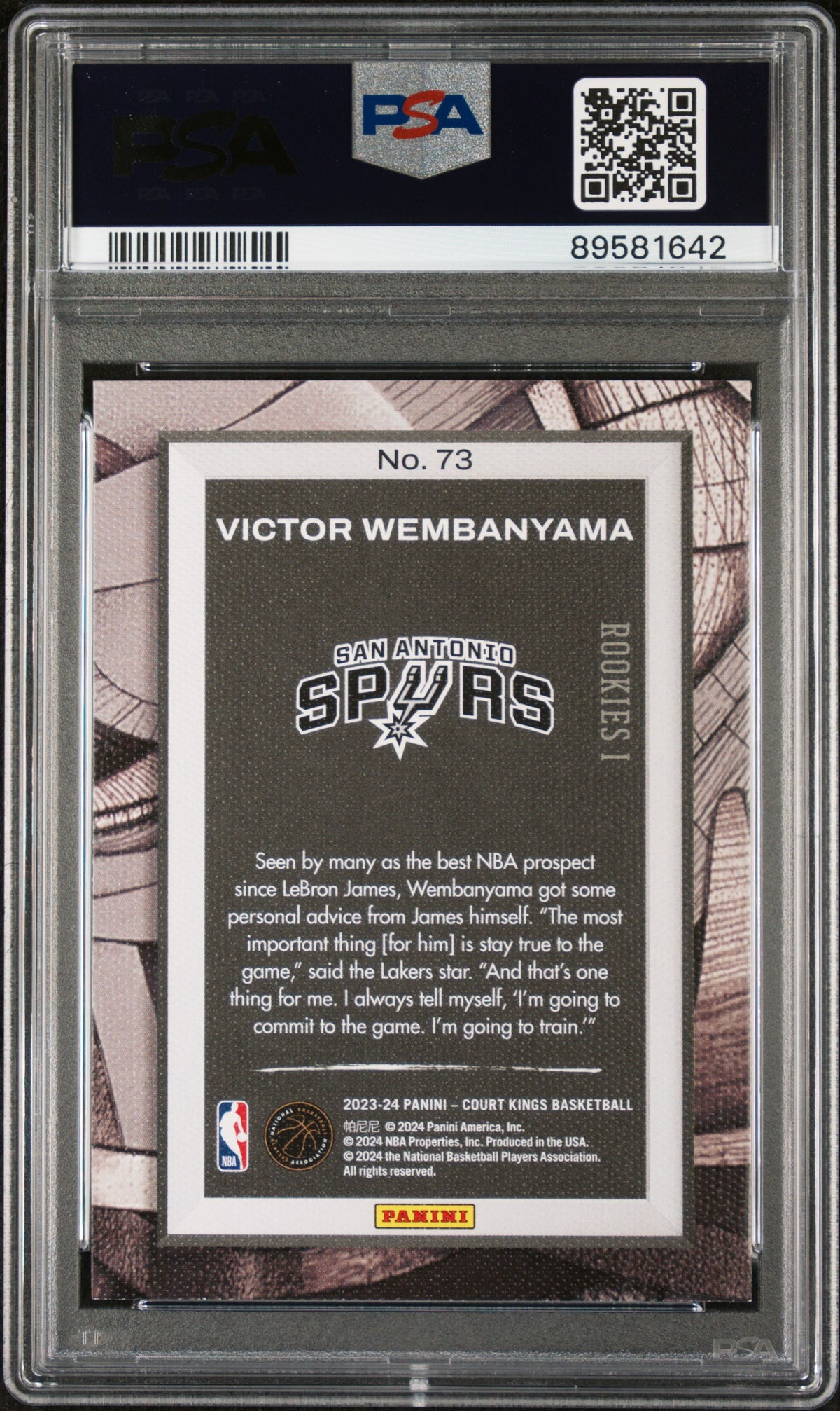 2023-24 Panini Court Kings Victor Wembanyama #73 PSA 9 back