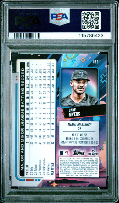 Dane Myers 2024 Topps Chrome Cosmic #152 White Hole Refractors PSA 9 RC