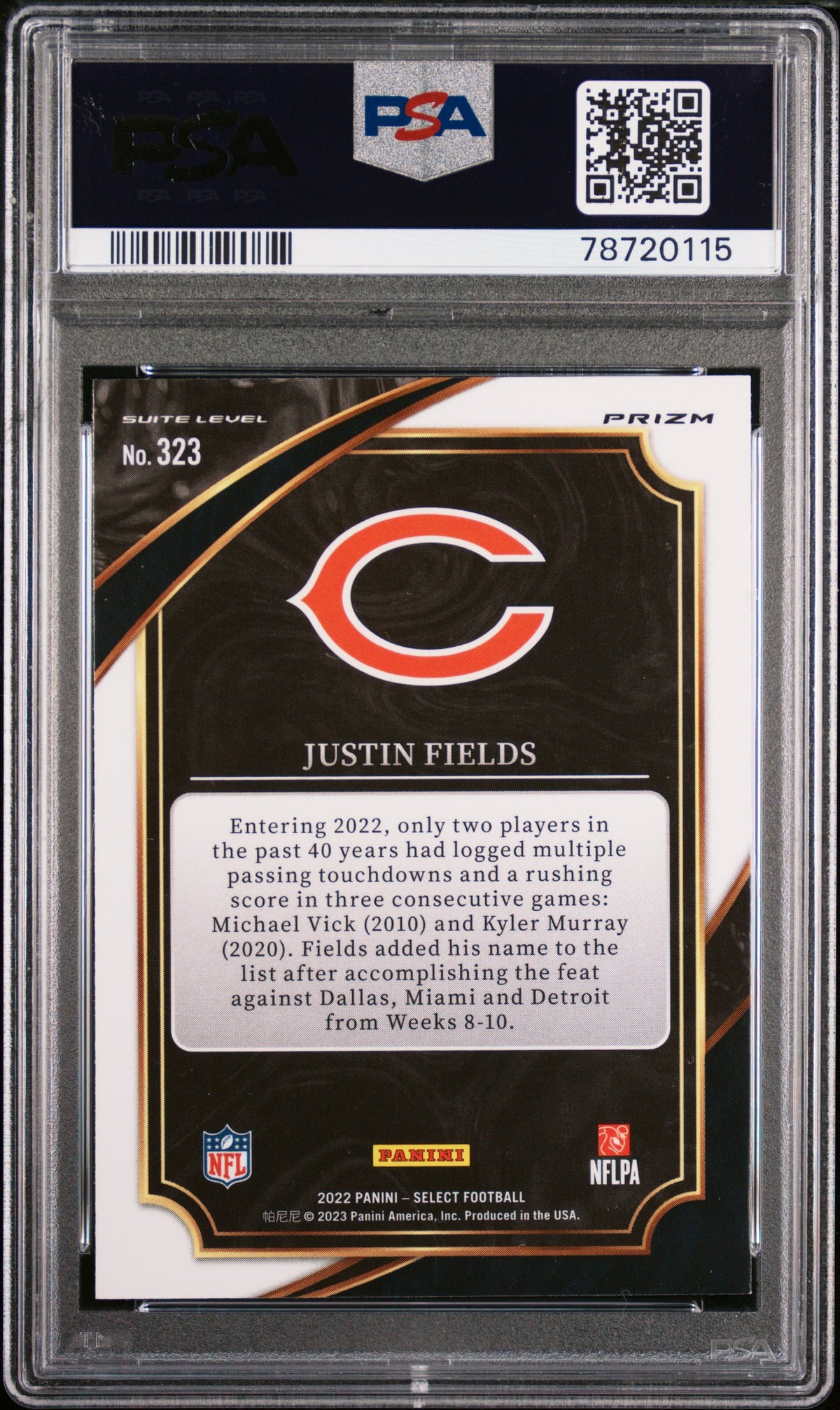 Justin Fields 2022 Panini Select #323 Silver Prizm PSA 9 RC