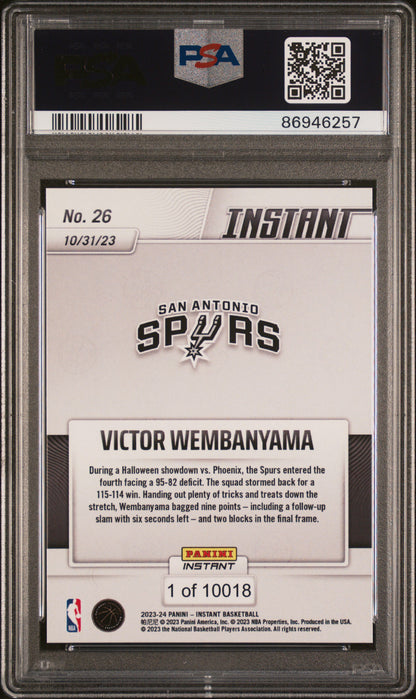 Victor Wembanyama 2023-24 Panini Instant rookie card, PSA 10, back