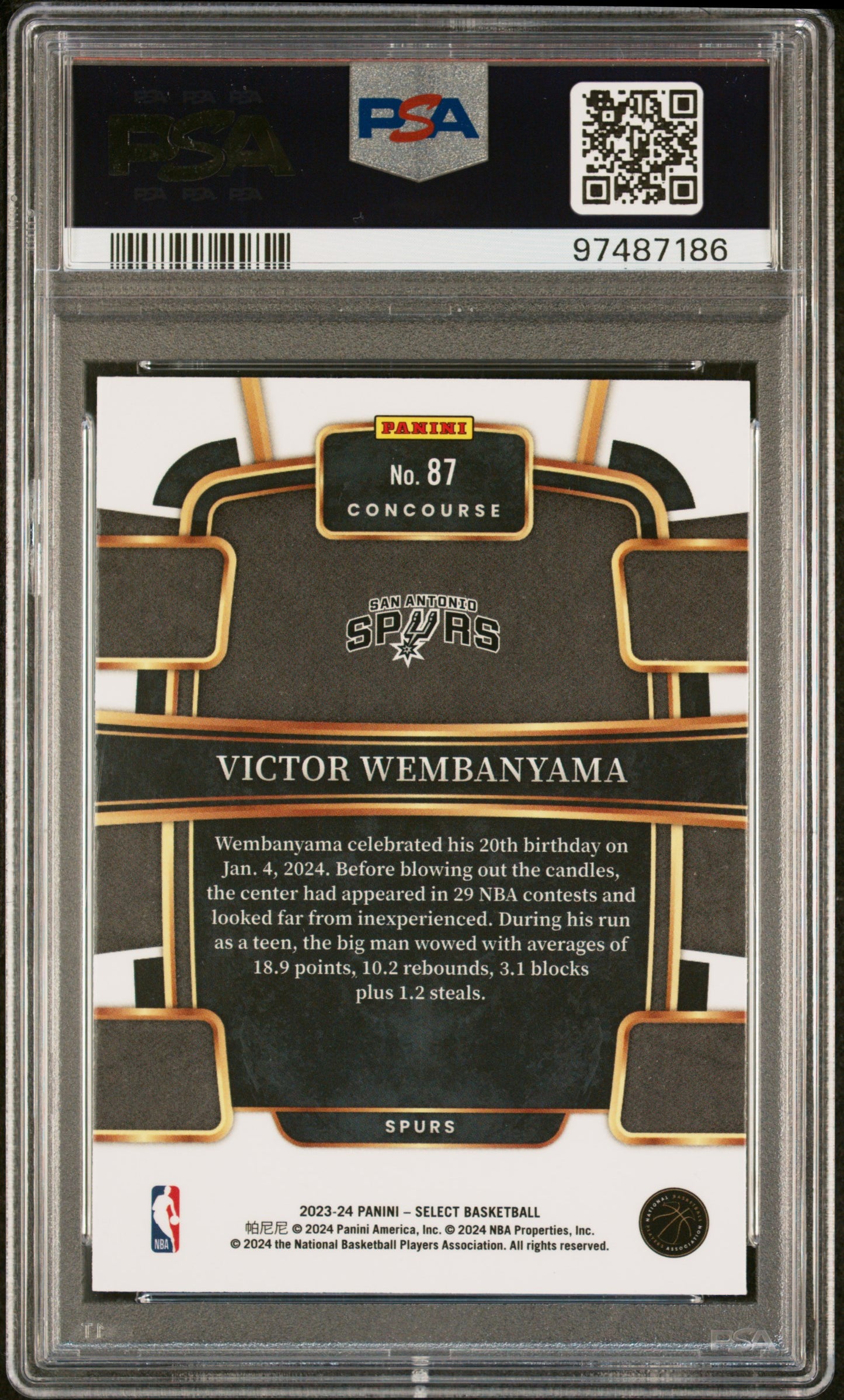 2023 Panini Select Victor Wembanyama #87 Rookie PSA 9