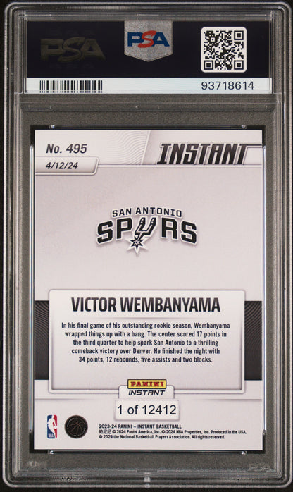 Victor Wembanyama 2023-24 Panini Instant rookie card, PSA 9, back