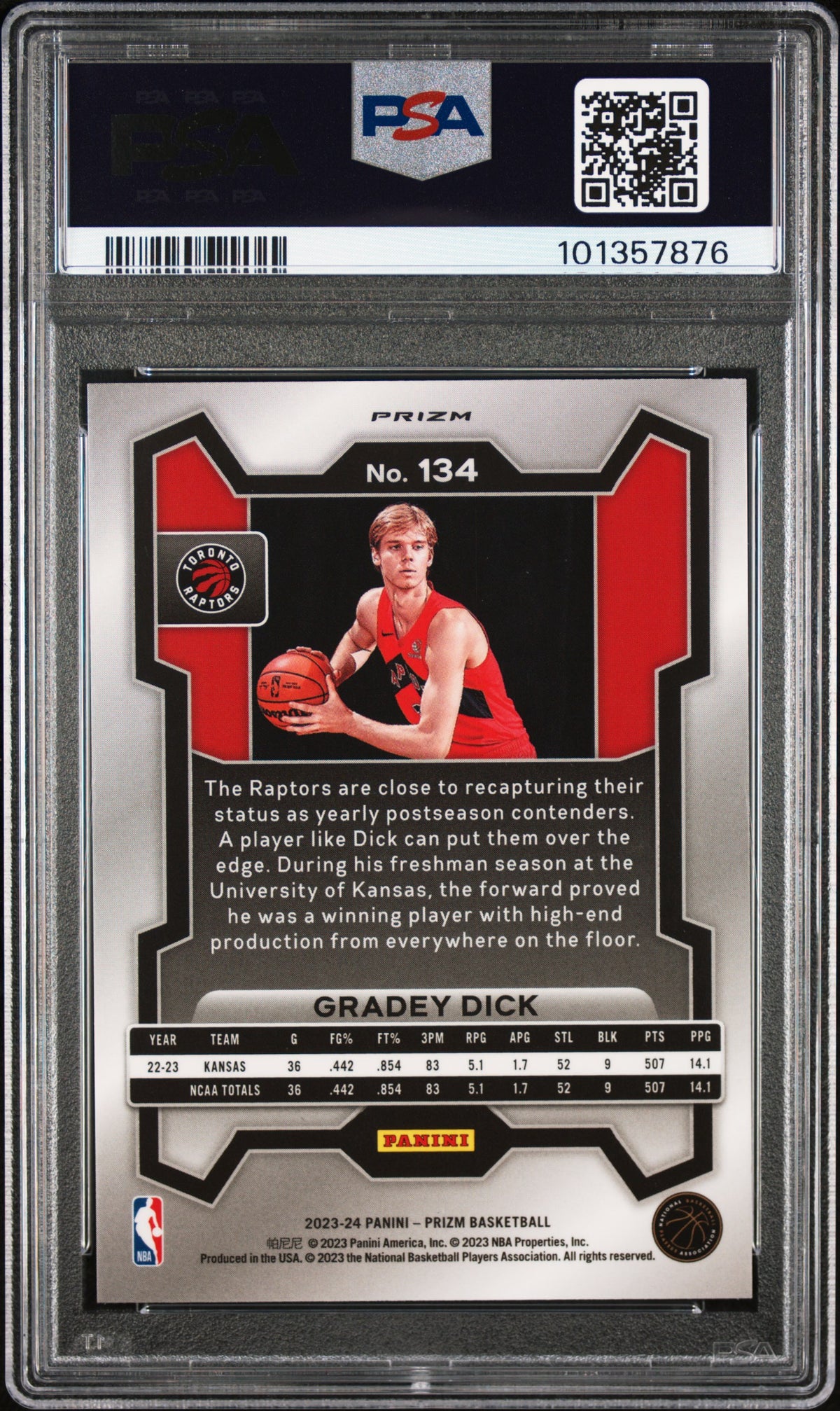Gradey Dick 2023-24 Panini Prizm #134 Prizms Silver PSA 9 RC