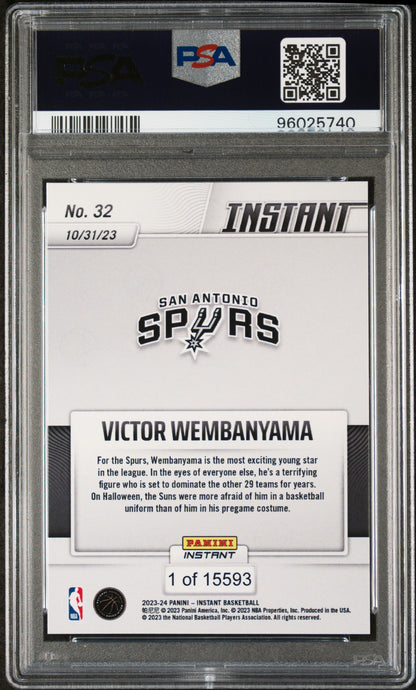 Victor Wembanyama 2023-24 Panini Instant rookie card, PSA 8, back