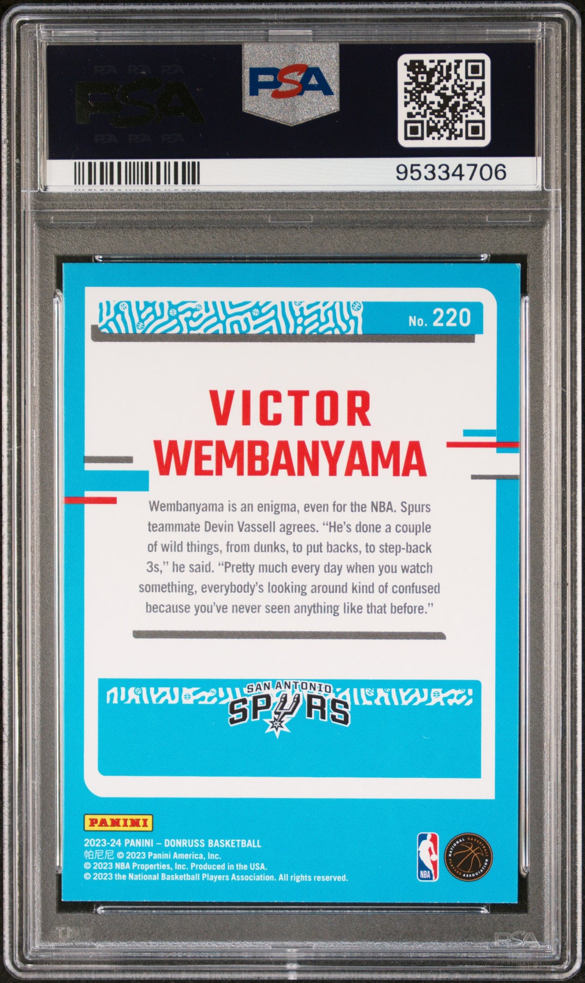 2023-24 Donruss Victor Wembanyama #220 PSA 9 back