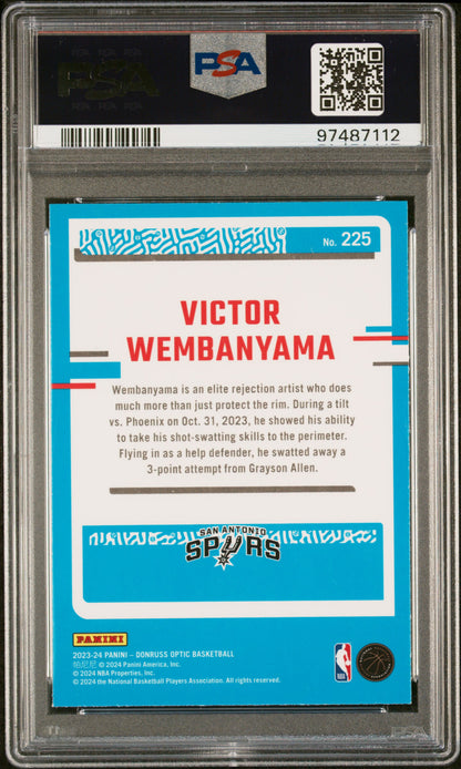 Victor Wembanyama 2023 Panini Donruss Optic card, PSA 8, back