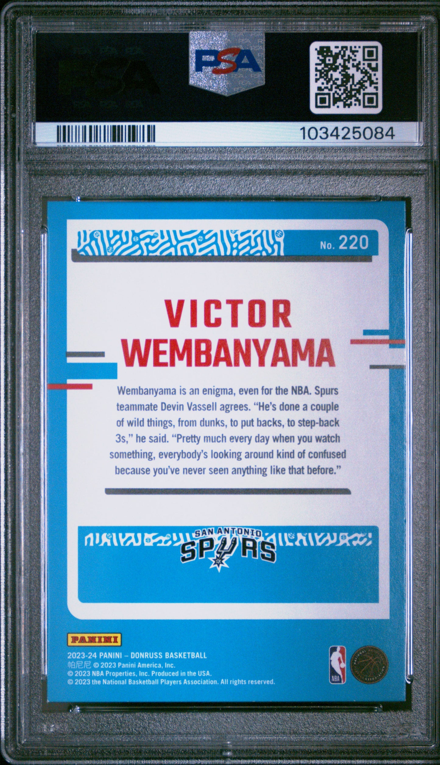 2023 Panini Donruss Victor Wembanyama #220 Press Proof Silver Rookie SP RC PSA 9