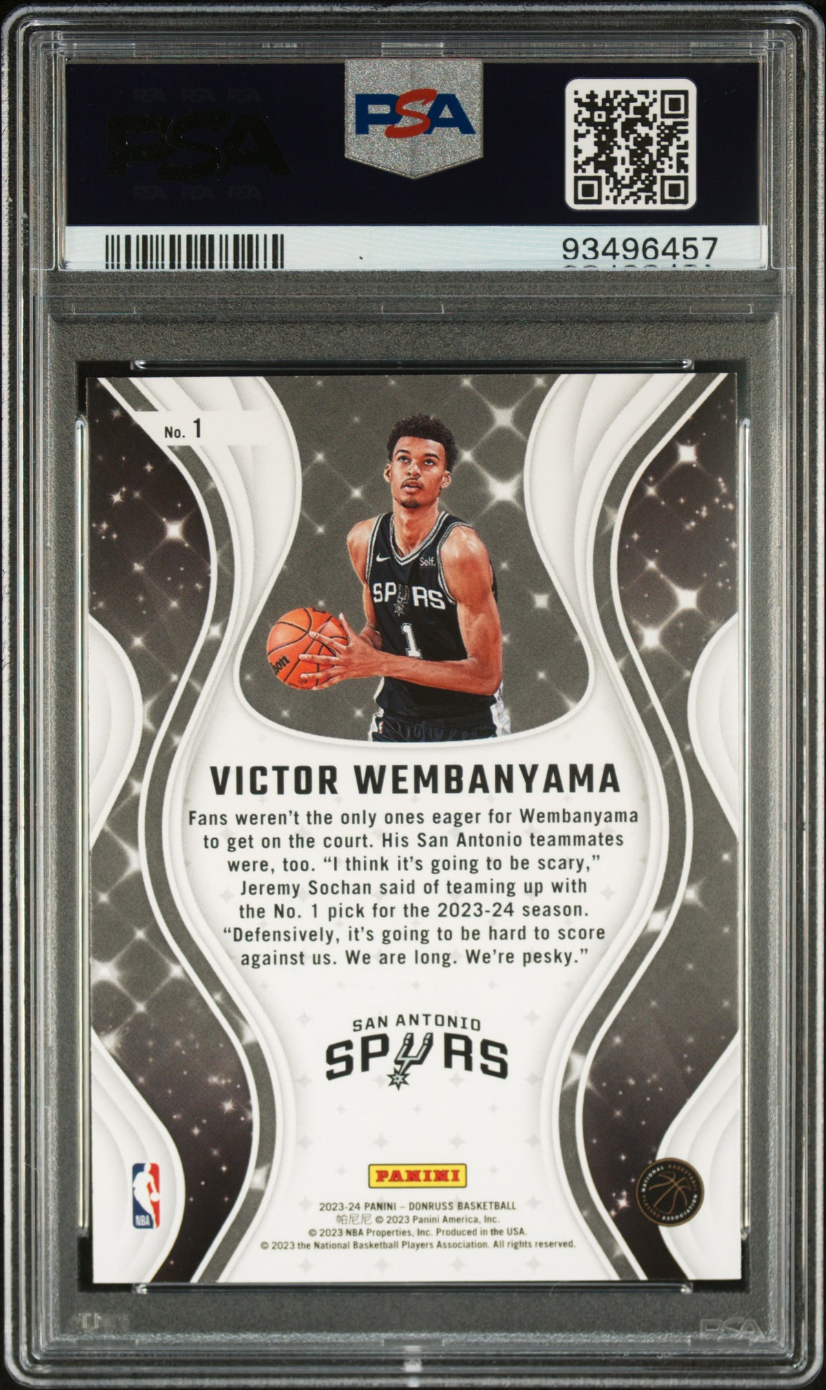 Victor Wembanyama 2023-24 Panini Donruss Magicians rookie card, PSA 9, back