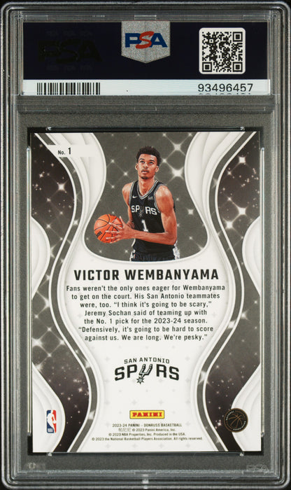 Victor Wembanyama 2023-24 Panini Donruss Magicians rookie card, PSA 9, back