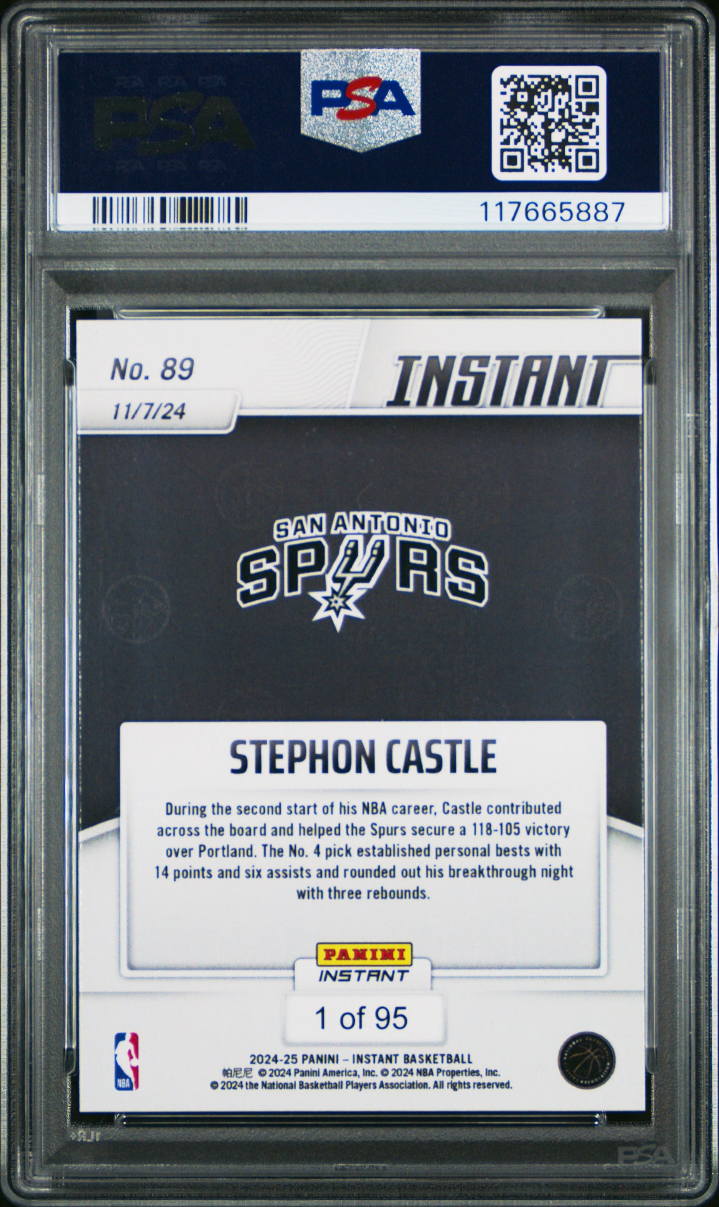 2024 Panini Instant NBA Stephon Castle #89 SP Low Pop Mint Rookie PSA 9 /95