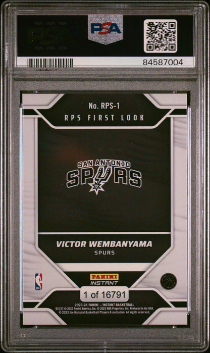 Victor Wembanyama 2023-24 Panini Instant RPS First Look rookie card, PSA 10, back