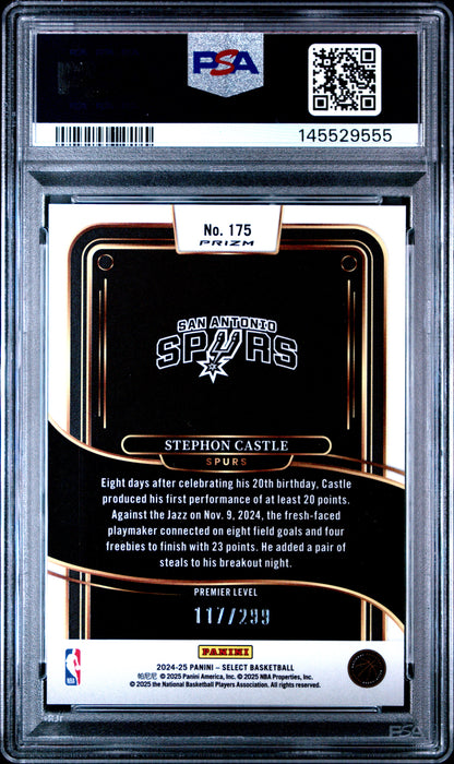 2024 Panini Select Stephon Castle #175 Light Blue Prizm PSA 8 117/299 RC Spurs