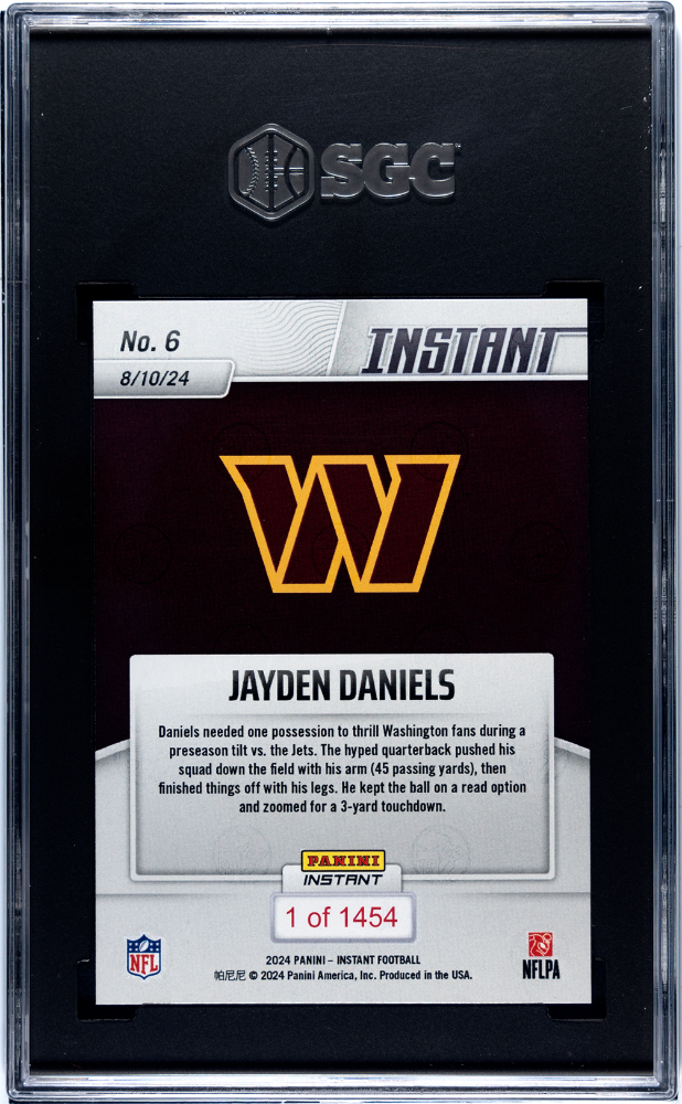 Jayden Daniels 2024 Panini Instant NFL rookie card, SGC 9.5, back