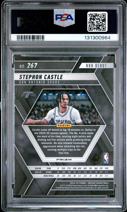 2024 Panini Mosaic Stephon Castle #267 Reactive Blue Prizm Rookie PSA 7 Spurs