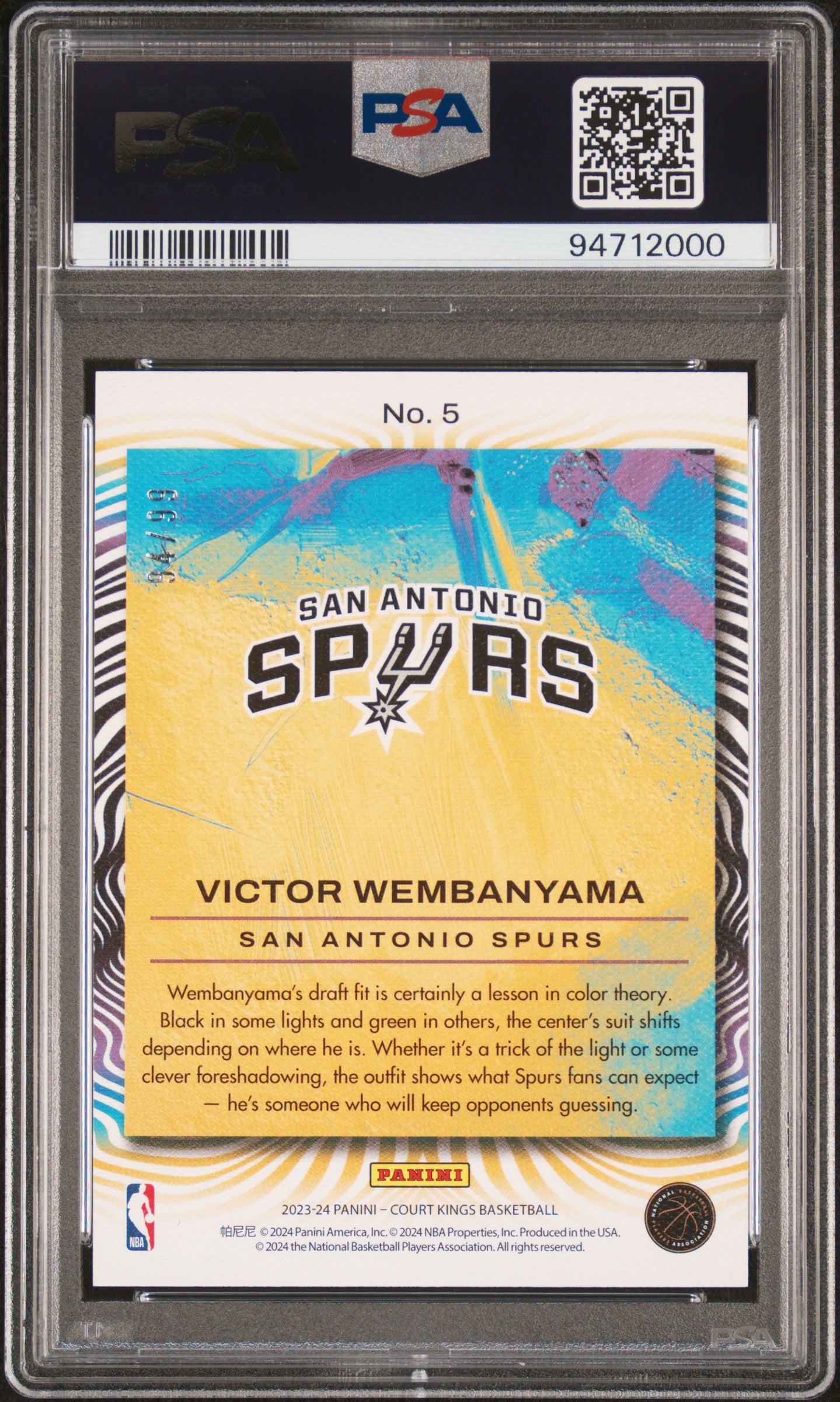 2023 Court Kings Victor Wembanyama #5 Dressed To Impress Amethyst RC PSA 9 94/99