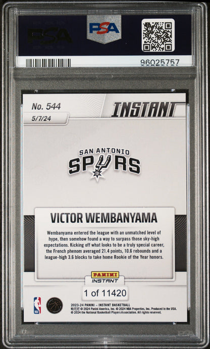 Victor Wembanyama 2023-24 Panini Instant KIA ROTY /11420 rookie card, PSA 9, back