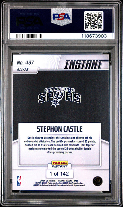 Stephon Castle 2024 Panini Instant /142 rookie card, PSA 8, back