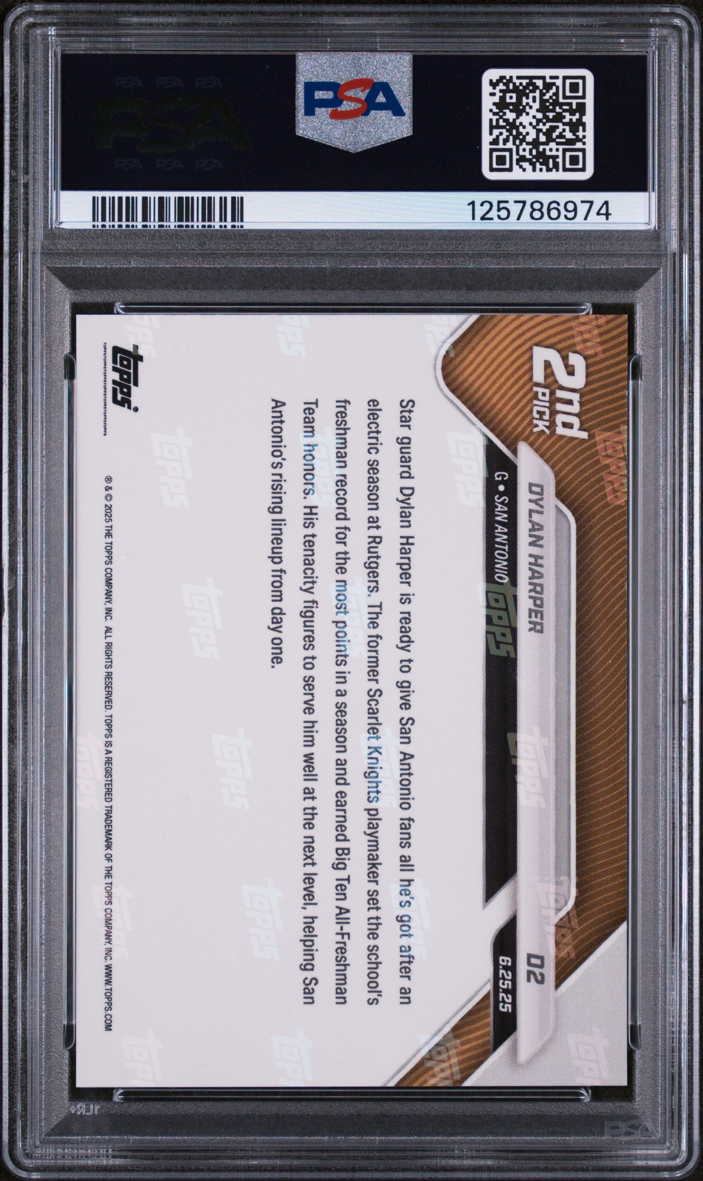2025 Topps Now Draft Dylan Harper #D2 /11207 Short Print Mint Rookie PSA 9