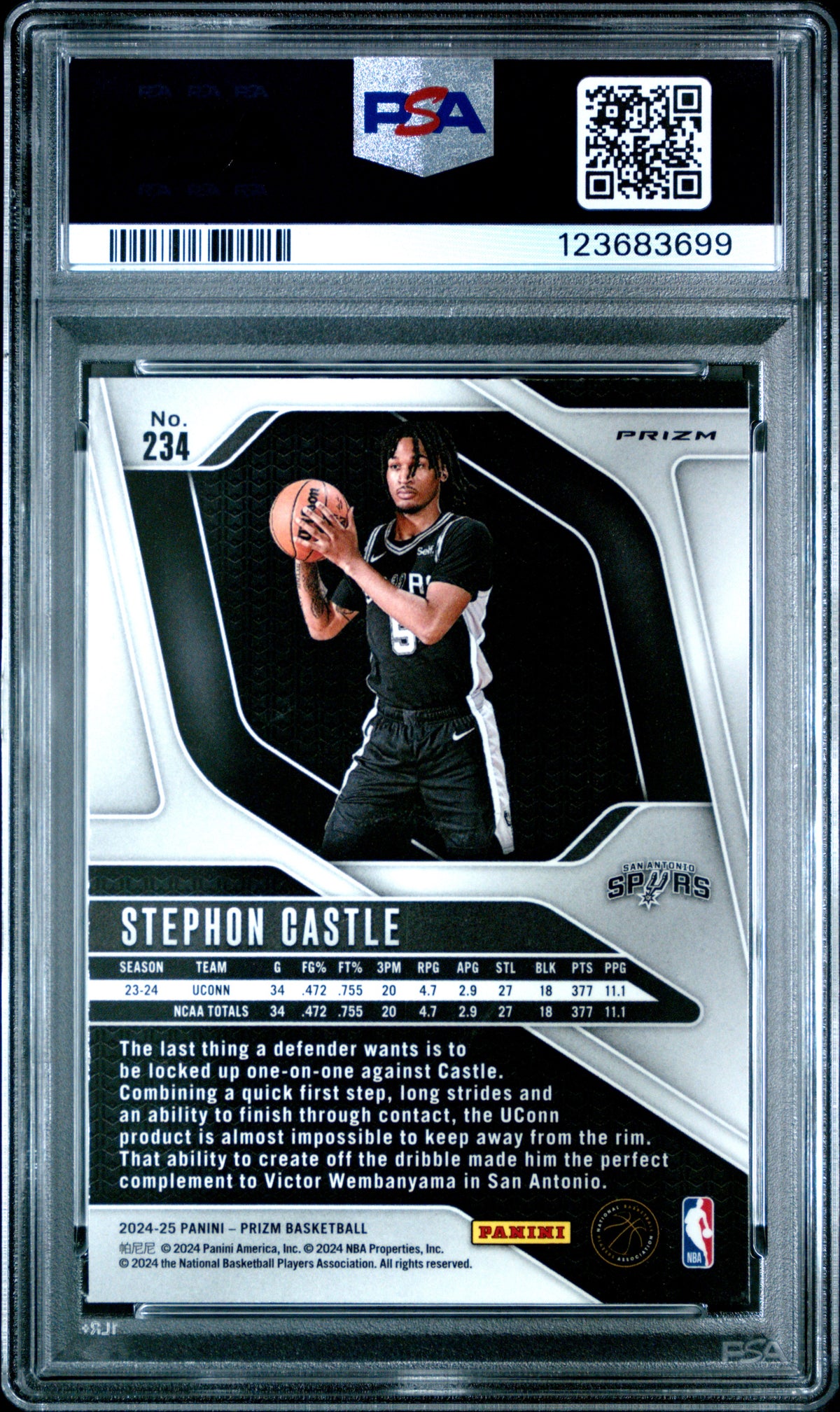 Stephon Castle 2024-25 Panini Prizm #234 Prizms Pink Ice PSA 6 RC