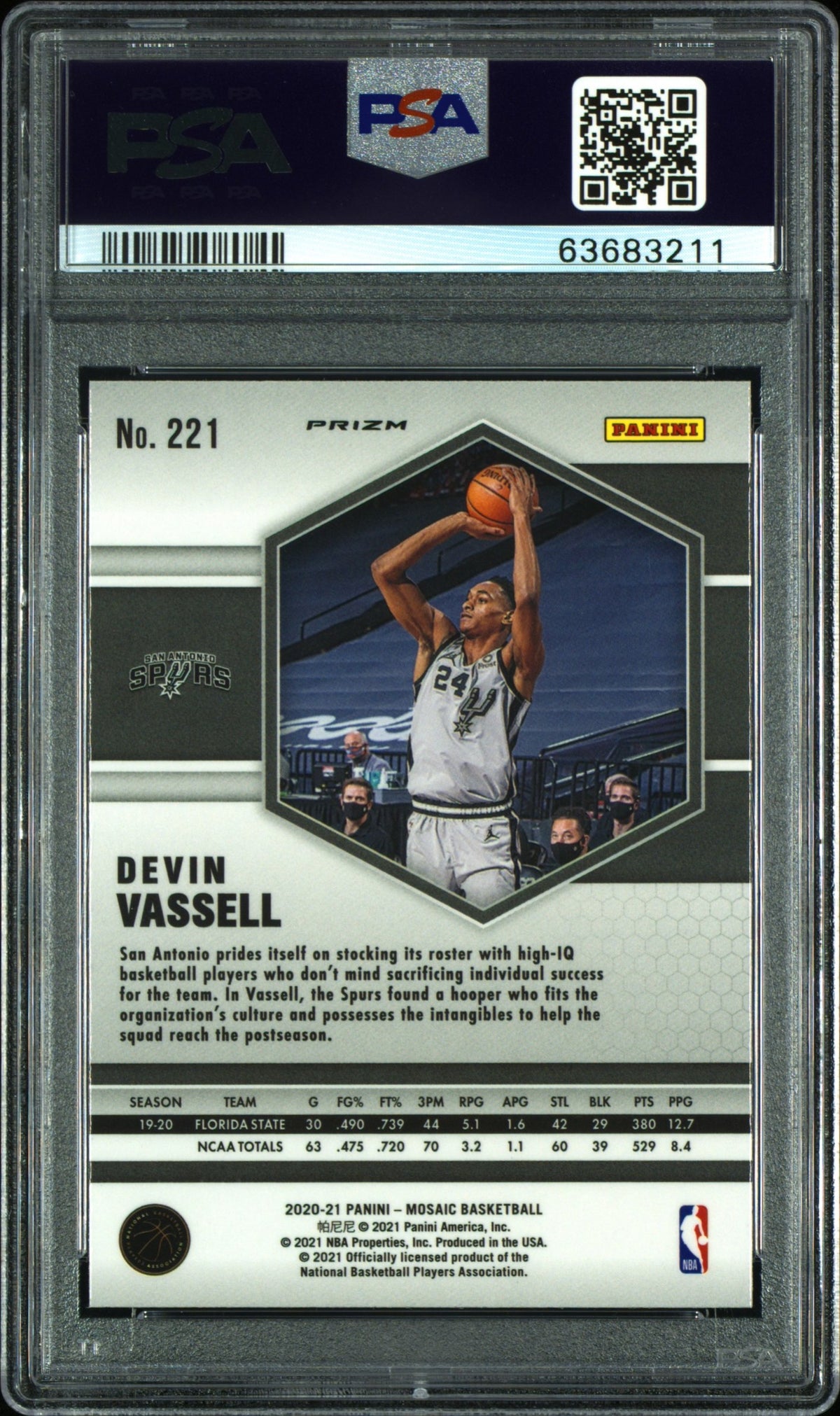 2020 Panini Mosaic Devin Vassell #221 Genesis RC Rookie PSA 10
